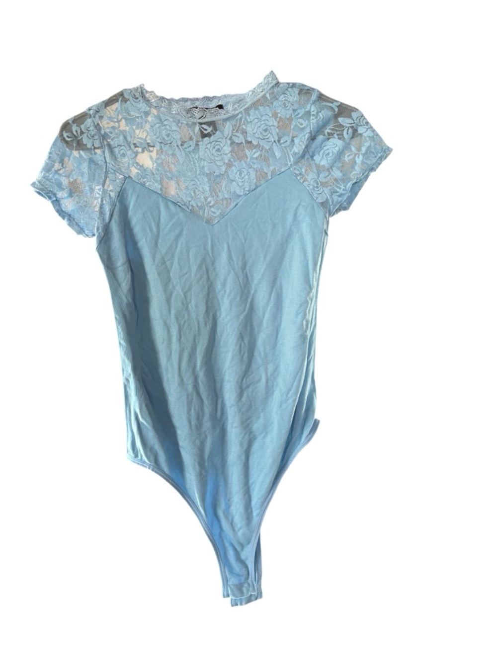 Light Blue Lace Yoke Women's Bodysuit Fits like Small